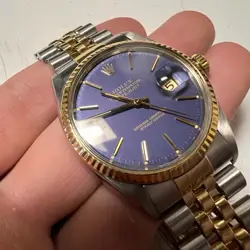 ROLEX DATEJUST 16013 TWO TONE GOLD & STAINLESS MENS WATCH BLUE DIAL W/ BOX