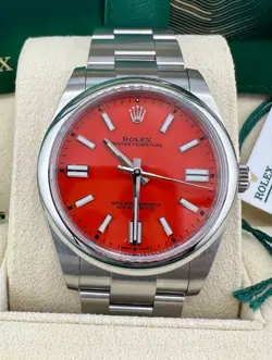 ROLEX OYSTER PERPETUAL 124300 SILVER OYSTER BRACELET WITH CORAL RED DIAL