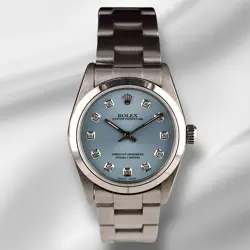 ROLEX OYSTER PERPETUAL 31MM STAINLESS STEEL ICE BLUE DIAL WATCH 67480