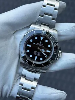ROLEX SUBMARINER NO DATE 114060 SILVER OYSTER BRACELET WITH BLACK BEZEL
