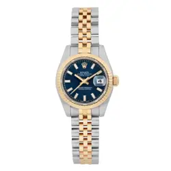 ROLEX DATEJUST 26MM 18K YELLOW GOLD STEEL BLUE DIAL AUTOMATIC WATCH 179173