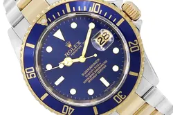 40MM ROLEX SUBMARINER GOLD AND STEEL TWO TONE WATCH BLUE DIAL #16613