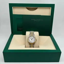 ROLEX DATEJUST 27827 31MM 18K YELLOW GOLD STEEL WHITE DIAL LADIES JUBILEE WATCH