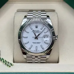 ROLEX DATEJUST 41 WHITE INDEX DIAL STAINLESS STEEL FLUTED BEZEL JUBILEE BRACELET
