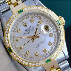 ROLEX DATEJUST MENS 18K YELLOW GOLD STAINLESS STEEL WHITE MOTHER OF PEARL WATCH