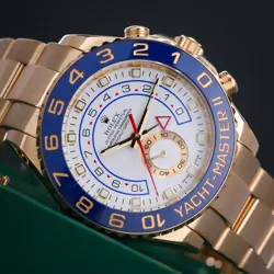 ROLEX YACHT-MASTER II 44MM COMPLETE WHITE DIAL BLUE CERAMIC BEZEL YELLOW GOLD