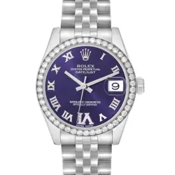 ROLEX DATEJUST MIDSIZE 31 STEEL DIAMOND PURPLE LADIES WATCH 178384 BOX CARD