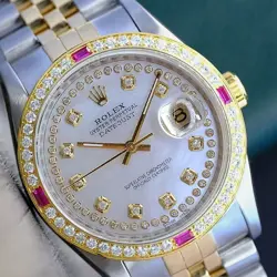 ROLEX DATEJUST MENS TWO-TONE 18KY STEEL WHITE MOTHER OF PEARL WATCH 1.40CTS 36MM