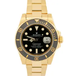 ROLEX SUBMARINER DATE CERAMIC 18K YELLOW GOLD BLACK 40MM OYSTER WATCH 116618 BOX