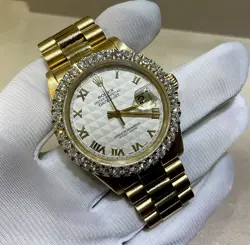 ROLEX DATEJUST PRESIDENT BRACELET 36MM FULL 18K YG CUSTOM DIAMOND BEZEL WATCH