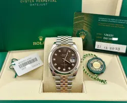 ROLEX DATEJUST 41 126331 CHOCOLATE DIAMOND DIAL 18K ROSE GOLD STEEL BOX PAPER