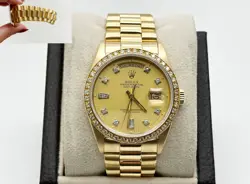 ROLEX PRESIDENT DAY DATE 18038 36MM DIAMOND DIAL DIAMOND BEZEL 18K YELLOW GOLD