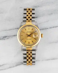 VINTAGE ROLEX REF 16013 1980S DATEJUST CHAMPAGNE DIAL 36MM TWO TONE CASE