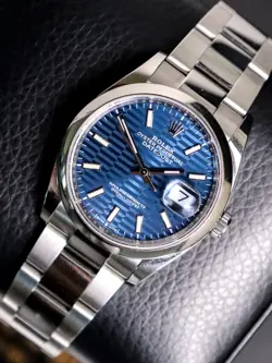 ROLEX DATEJUST 36 126200 BLUE MOTIF DISCONTINUED FULL SET DISCONTINUED MODEL