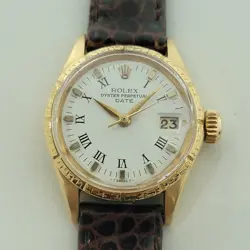 ROLEX OYSTER PERPETUAL DATE 6531 18K GOLD 25MM LADIES AUTOMATIC 1960S RA533