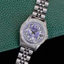 ROLEX DATEJUST LADIES STEEL PURPLE MOTHER OF PEARL DIAMOND WATCH 1.10CTS 26MM