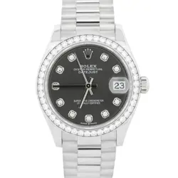 PAPERS ROLEX DATEJUST PRESIDENT 31MM 18K FACTORY RHODIUM DIAMOND 278289RBR BOX