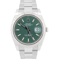 2024 PAPERS ROLEX DATEJUST 41MM MINT GREEN 18K STEEL FLUTED OYSTER 126334 BOX