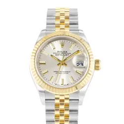 ROLEX DATEJUST 28 279173 SILVER INDEX FLUTED STEEL YELLOW GOLD LADIES WATCH