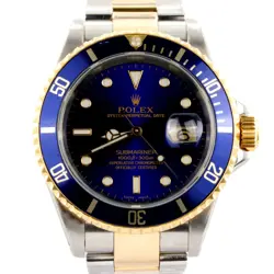 MENS ROLEX TWO-TONE 18K/SS SUBMARINER WATCH BLUE DIAL 16613