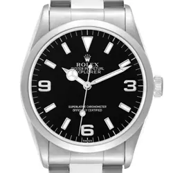 ROLEX EXPLORER I BLACK DIAL STEEL AUTOMATIC MENS WATCH 14270 BOX PAPERS