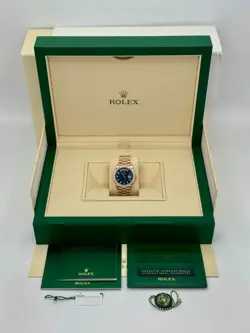 NEW 2025 Rolex Day-Date 36mm 128345RBR Rose Gold Blue Baguette Dial
