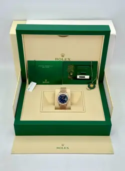 NEW 2025 Rolex Day-Date 36mm 128345RBR Rose Gold Blue Baguette Dial