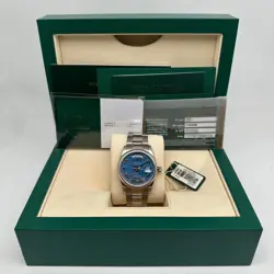 ROLEX DAY-DATE 118209 36MM 18K WHITE GOLD BLUE WAVE DIAL WATCH