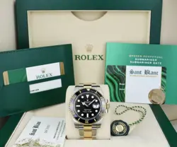 ROLEX 18KT GOLD & SS SUBMARINER BLACK DIAL BOX & CARD 116613LN SANT BLANC