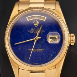 ROLEX PRESIDENT 36MM DAY-DATE 18038 LAPIS BLUE DIAL YELLOW GOLD WATCH