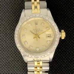 ROLEX 69173 WOMEN’S DATEJUST AFTERMARKET DIAMOND BEZEL CHAMPAGNE DIAL