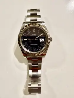 ROLEX DATEJUST II COMPLETE BLACK ROMAN 41MM 18K WHITE GOLD FLUTED OYSTER 116334