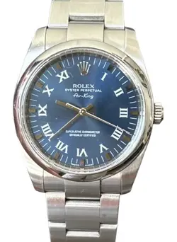 ROLEX AIR KING WATCH OYSTER PERPETUAL STAINLESS STEEL BLUE ROMAN NUMERALS + BOX