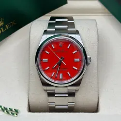 ROLEX OYSTER PERPETUAL 36 CORAL RED INDEX STAINLESS STEEL SMOOTH BEZEL OYSTER