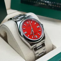Rolex Oyster Perpetual 36 Coral Red Index Stainless Steel Smooth Bezel Oyster