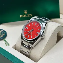 Rolex Oyster Perpetual 36 Coral Red Index Stainless Steel Smooth Bezel Oyster