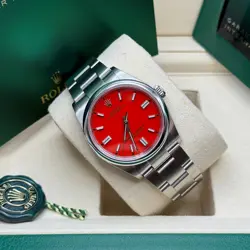Rolex Oyster Perpetual 36 Coral Red Index Stainless Steel Smooth Bezel Oyster