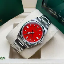 Rolex Oyster Perpetual 36 Coral Red Index Stainless Steel Smooth Bezel Oyster