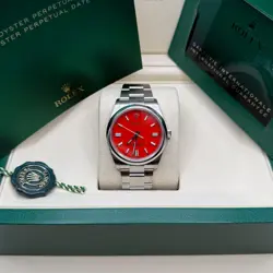 Rolex Oyster Perpetual 36 Coral Red Index Stainless Steel Smooth Bezel Oyster