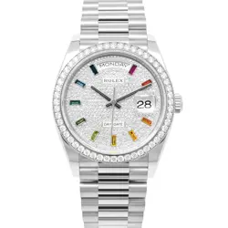 ROLEX DAY-DATE 36, 128349RBR, PRESIDENT BRACELET, WHITE GOLD, DIAMOND-PAVED D...