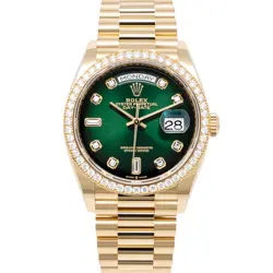 ROLEX DAY-DATE 36, 128348RBR, YELLOW GOLD, PRESIDENT BRACELET, GREEN OMBRE DI...