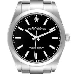 ROLEX OYSTER PERPETUAL 39 BLACK DIAL STEEL MENS WATCH 114300 BOX CARD
