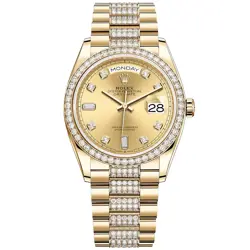 ROLEX DAY-DATE 36, 128348RBR, YELLOW GOLD, DIAMOND-SET PRESIDENT BRACELET, CH...