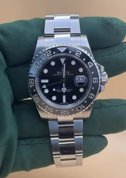 ROLEX GMT-MASTER II 116710LN SILVER OYSTER BRACELET WITH BLACK BEZEL WITH CARD