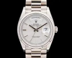 ROLEX 128239 DAY DATE PRESIDENT 18K WHITE GOLD SILVER DIAL