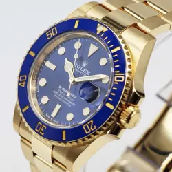 ROLEX SUBMARINER 116618 LB 18K YELLOW GOLD BLUE DIAL CERAMIC BEZEL WATCH B/PAPR