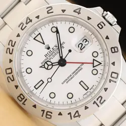 2000 ROLEX EXPLORER II 16570 GMT POLAR WHITE DIAL STAINLESS STEEL WATCH