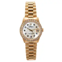 1987 ROLEX DATEJUST 31MM 68278 18K YELLOW GOLD DIAMOND BEZEL SAPPHIRE MOP WATCH