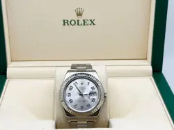ROLEX DATEJUST II 41MM 116334 SILVER BLUE ARABIC DIAL STAINLESS STEEL 18K GOLD