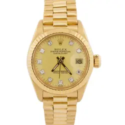 VINTAGE LADIES ROLEX DATEJUST PRESIDENT 26MM CHAMPAGNE DIAMOND 18K GOLD 6917
